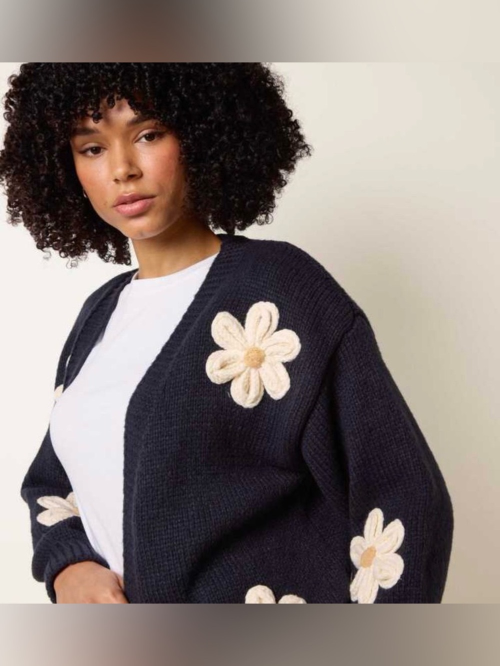 Threaded Leaf crochet Daisy floral knitted cropped cardigan sweater